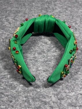 Embellished Green Padded Headband with Festive Beading